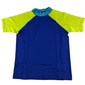 Lands' End Short Sleeve Rash Guard Boys Size Large Blue Green UPF 50 Swim